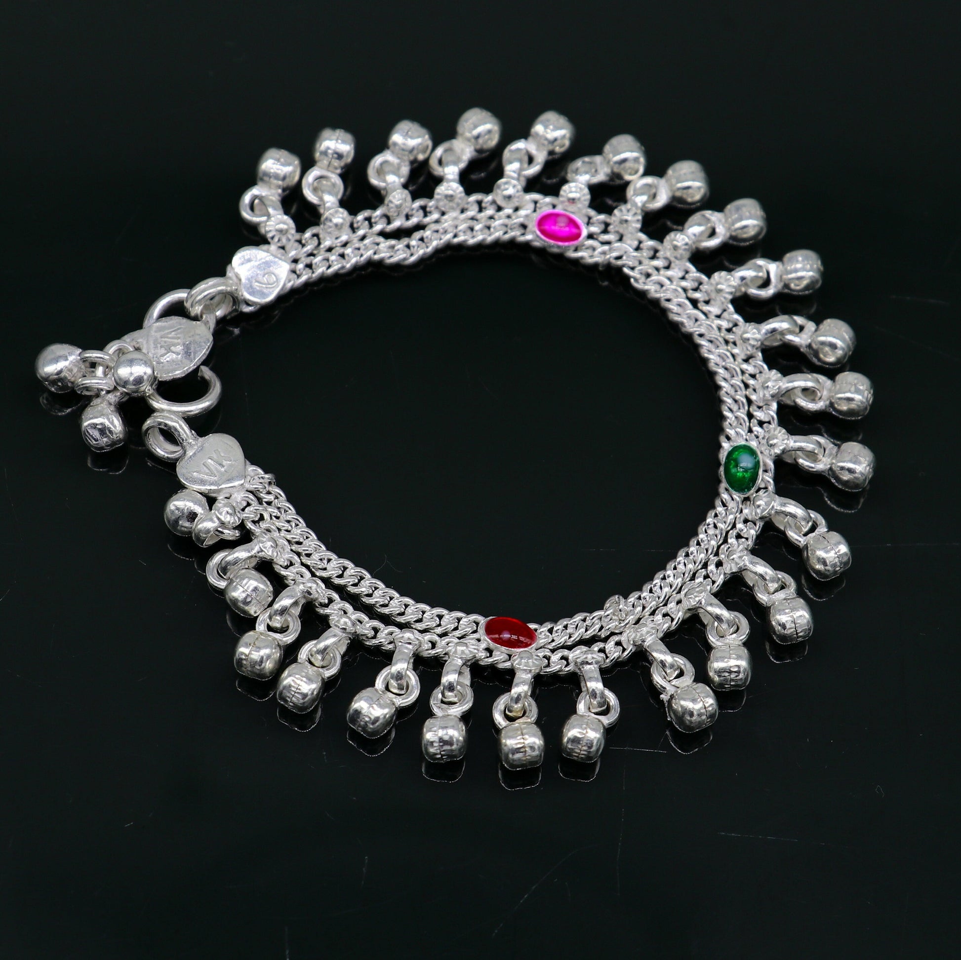 6" long handmade customized waved jingling bells double chain fabulous noisy anklets for baby or kids personalized gift foot bracelet ank293 - TRIBAL ORNAMENTS