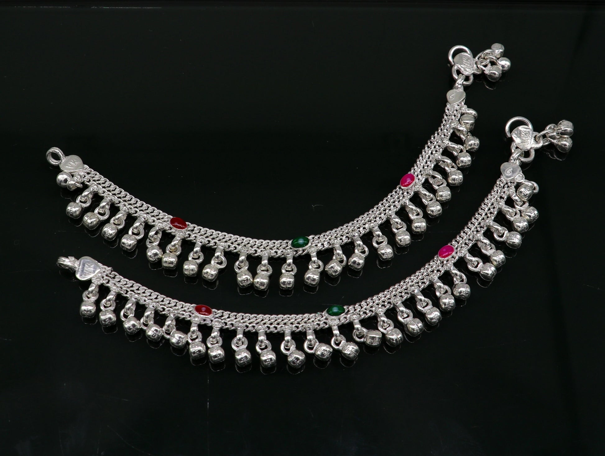 6" long handmade customized waved jingling bells double chain fabulous noisy anklets for baby or kids personalized gift foot bracelet ank293 - TRIBAL ORNAMENTS