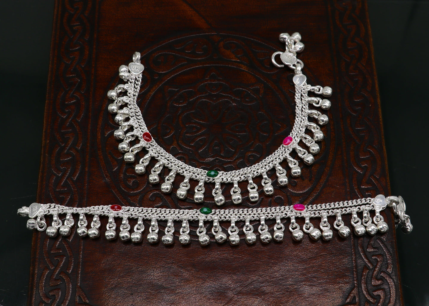 6" long handmade customized waved jingling bells double chain fabulous noisy anklets for baby or kids personalized gift foot bracelet ank293 - TRIBAL ORNAMENTS