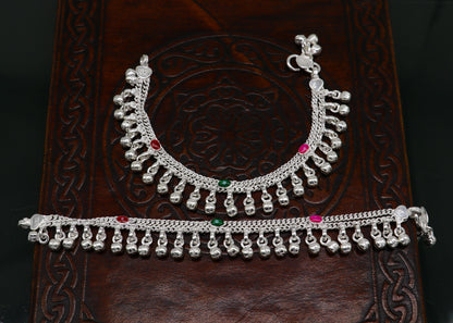 6" long handmade customized waved jingling bells double chain fabulous noisy anklets for baby or kids personalized gift foot bracelet ank293 - TRIBAL ORNAMENTS