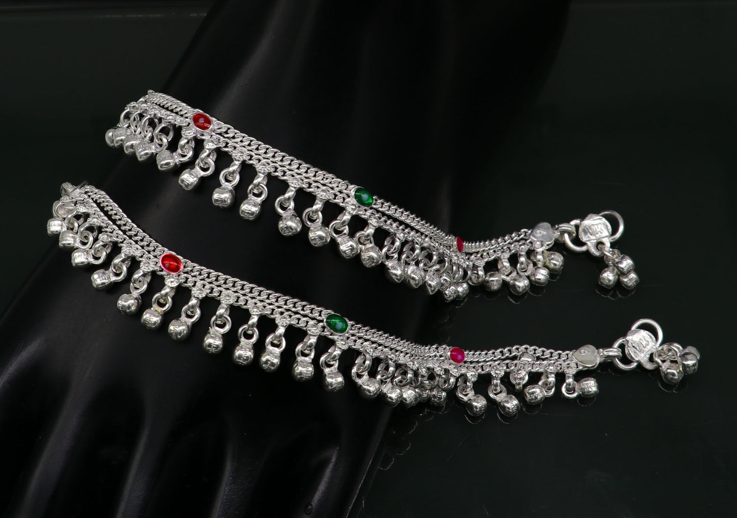 6" long handmade customized waved jingling bells double chain fabulous noisy anklets for baby or kids personalized gift foot bracelet ank293 - TRIBAL ORNAMENTS