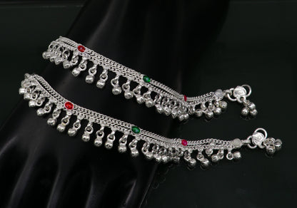 6" long handmade customized waved jingling bells double chain fabulous noisy anklets for baby or kids personalized gift foot bracelet ank293 - TRIBAL ORNAMENTS