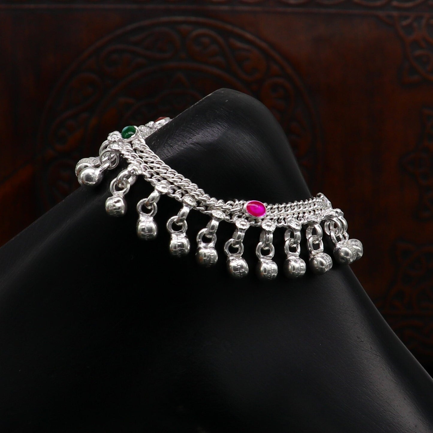 6" long handmade customized waved jingling bells double chain fabulous noisy anklets for baby or kids personalized gift foot bracelet ank293 - TRIBAL ORNAMENTS