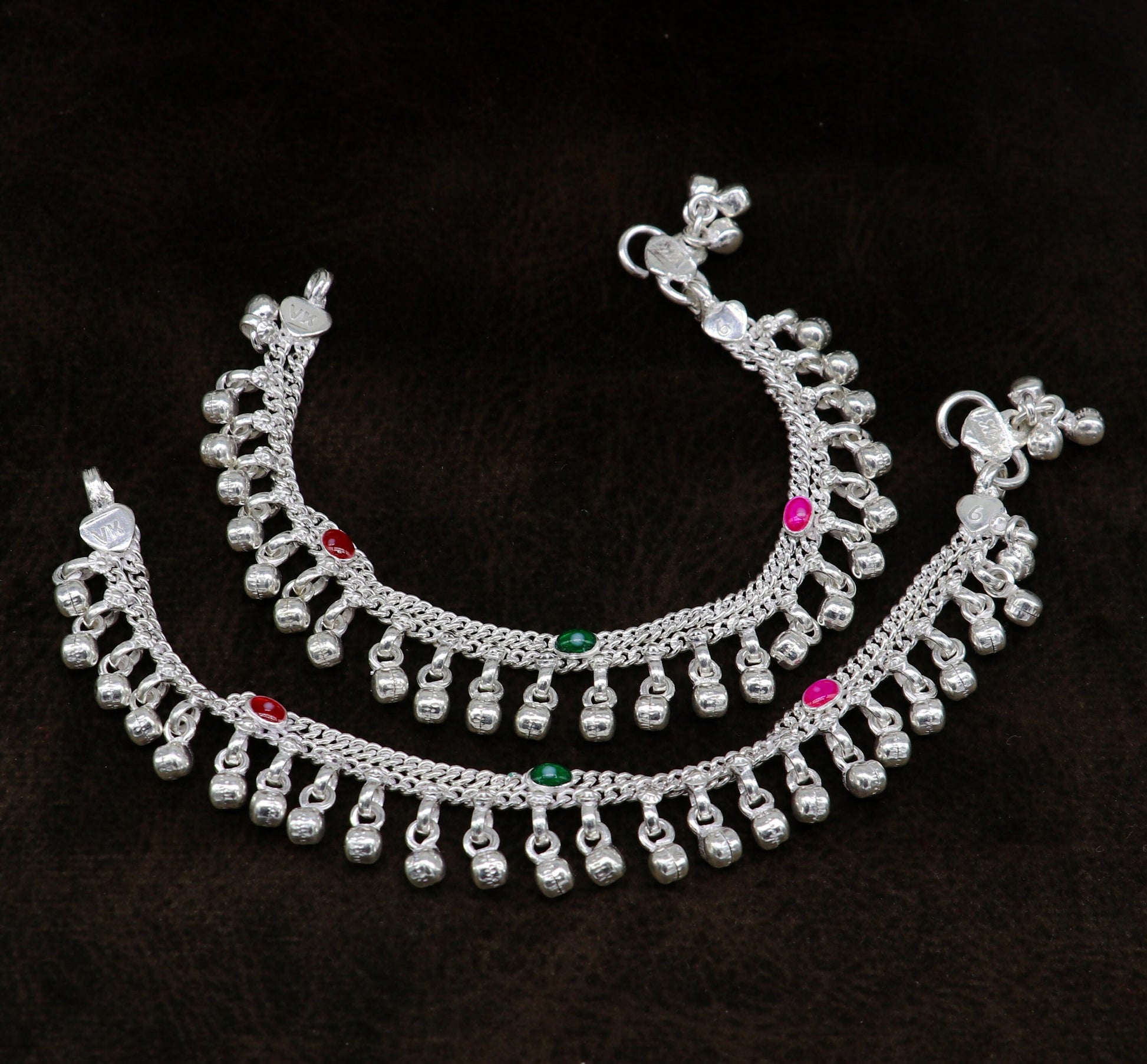 6" long handmade customized waved jingling bells double chain fabulous noisy anklets for baby or kids personalized gift foot bracelet ank293 - TRIBAL ORNAMENTS