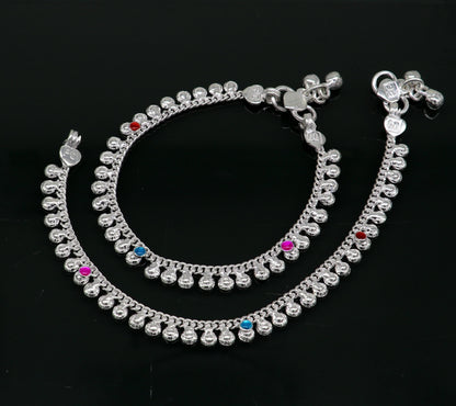 6" long handmade single curb Cuban smooth chain new born baby anklets, fabulous charm ankle bracelet unisex kids jewelry from India ank299 - TRIBAL ORNAMENTS