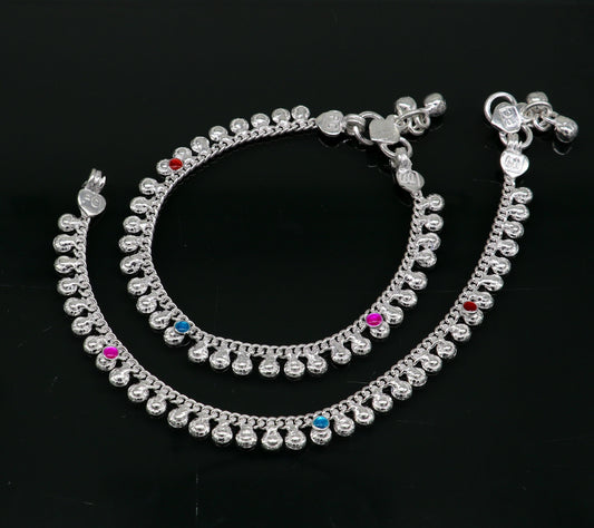 6" long handmade single curb Cuban smooth chain new born baby anklets, fabulous charm ankle bracelet unisex kids jewelry from India ank299 - TRIBAL ORNAMENTS