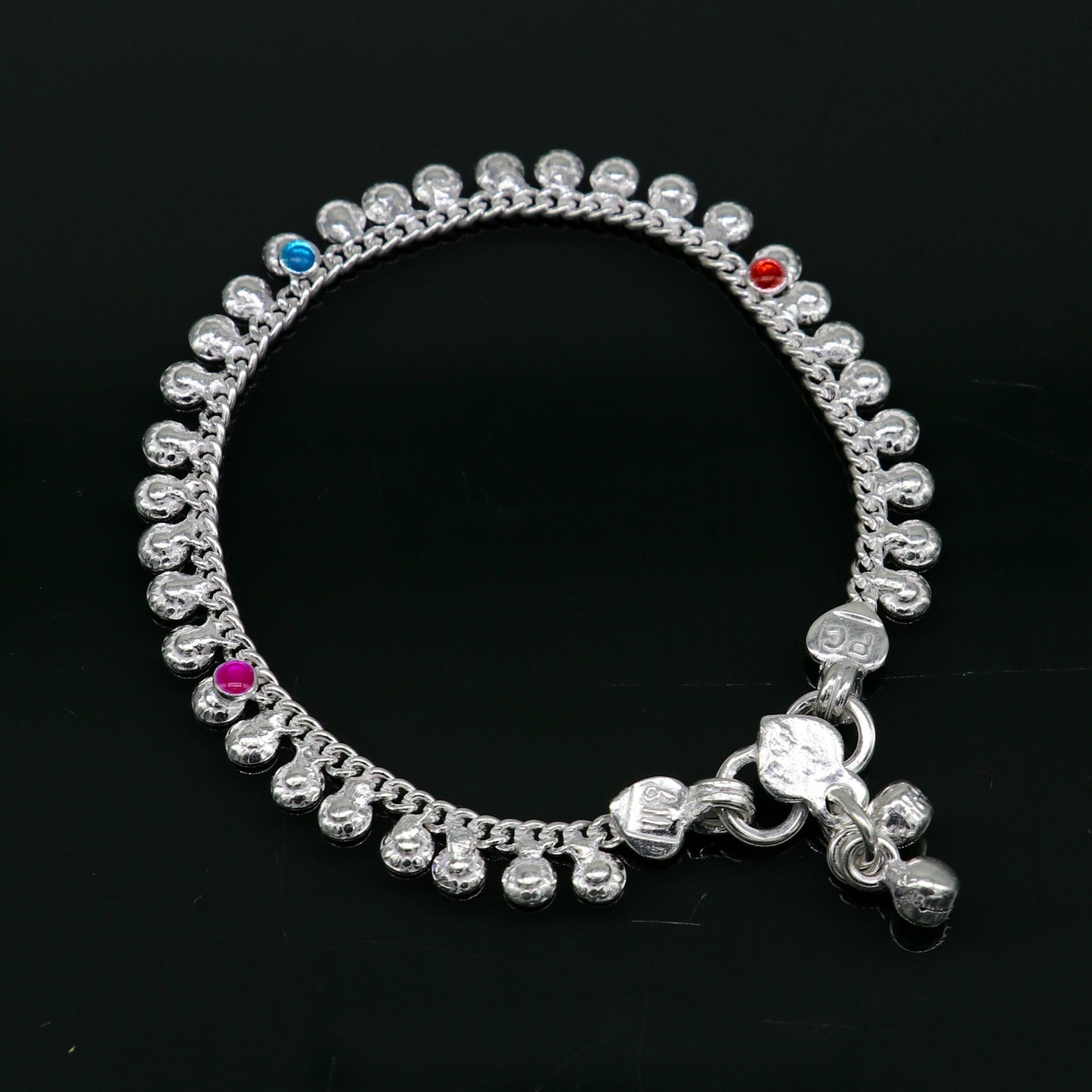 6" long handmade single curb Cuban smooth chain new born baby anklets, fabulous charm ankle bracelet unisex kids jewelry from India ank299 - TRIBAL ORNAMENTS