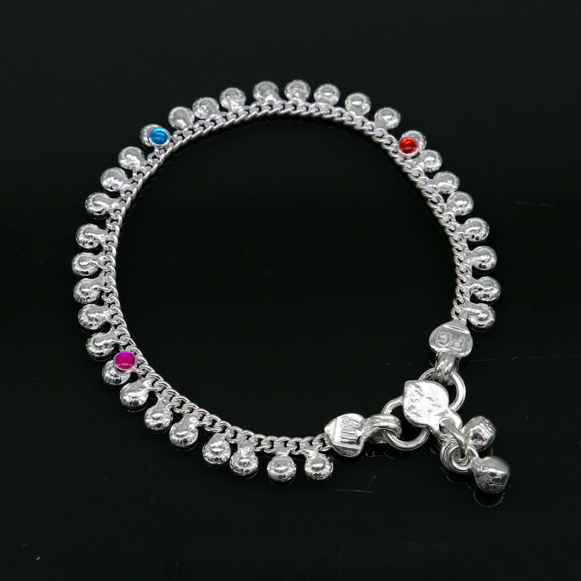 6" long handmade single curb Cuban smooth chain new born baby anklets, fabulous charm ankle bracelet unisex kids jewelry from India ank299 - TRIBAL ORNAMENTS