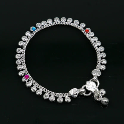 6" long handmade single curb Cuban smooth chain new born baby anklets, fabulous charm ankle bracelet unisex kids jewelry from India ank299 - TRIBAL ORNAMENTS