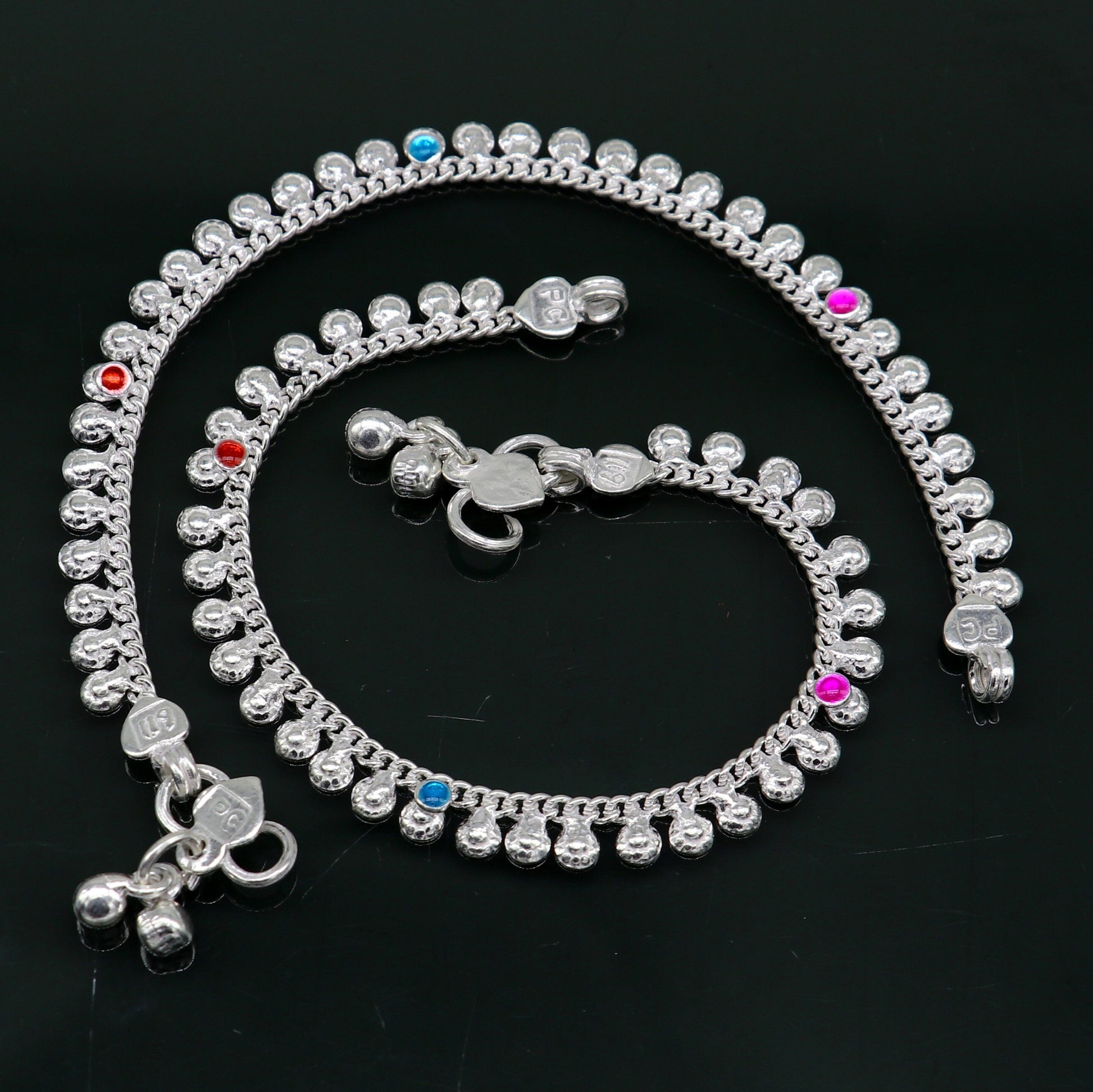 6" long handmade single curb Cuban smooth chain new born baby anklets, fabulous charm ankle bracelet unisex kids jewelry from India ank299 - TRIBAL ORNAMENTS