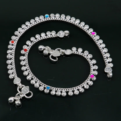 6" long handmade single curb Cuban smooth chain new born baby anklets, fabulous charm ankle bracelet unisex kids jewelry from India ank299 - TRIBAL ORNAMENTS