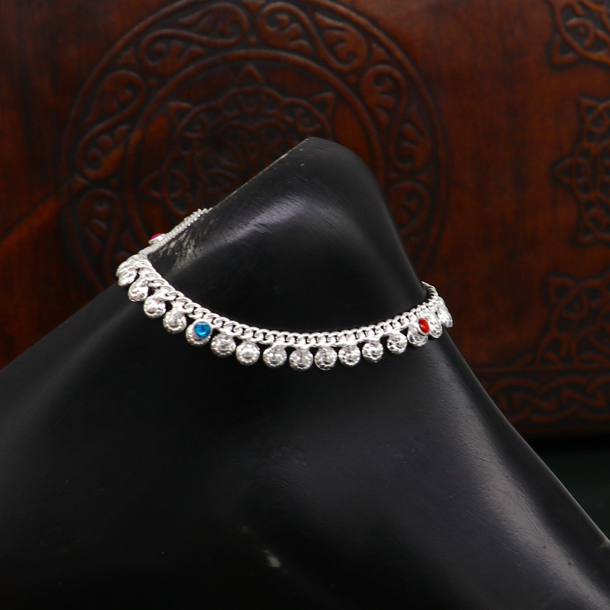 6" long handmade single curb Cuban smooth chain new born baby anklets, fabulous charm ankle bracelet unisex kids jewelry from India ank299 - TRIBAL ORNAMENTS