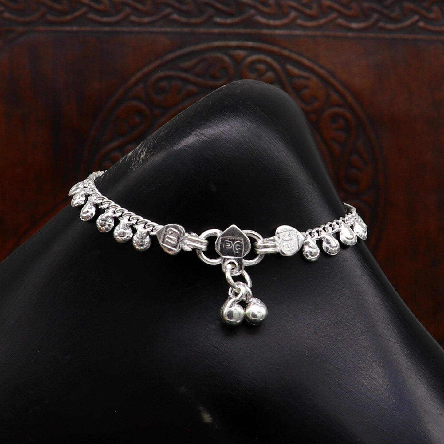 6" long handmade single curb Cuban smooth chain new born baby anklets, fabulous charm ankle bracelet unisex kids jewelry from India ank299 - TRIBAL ORNAMENTS