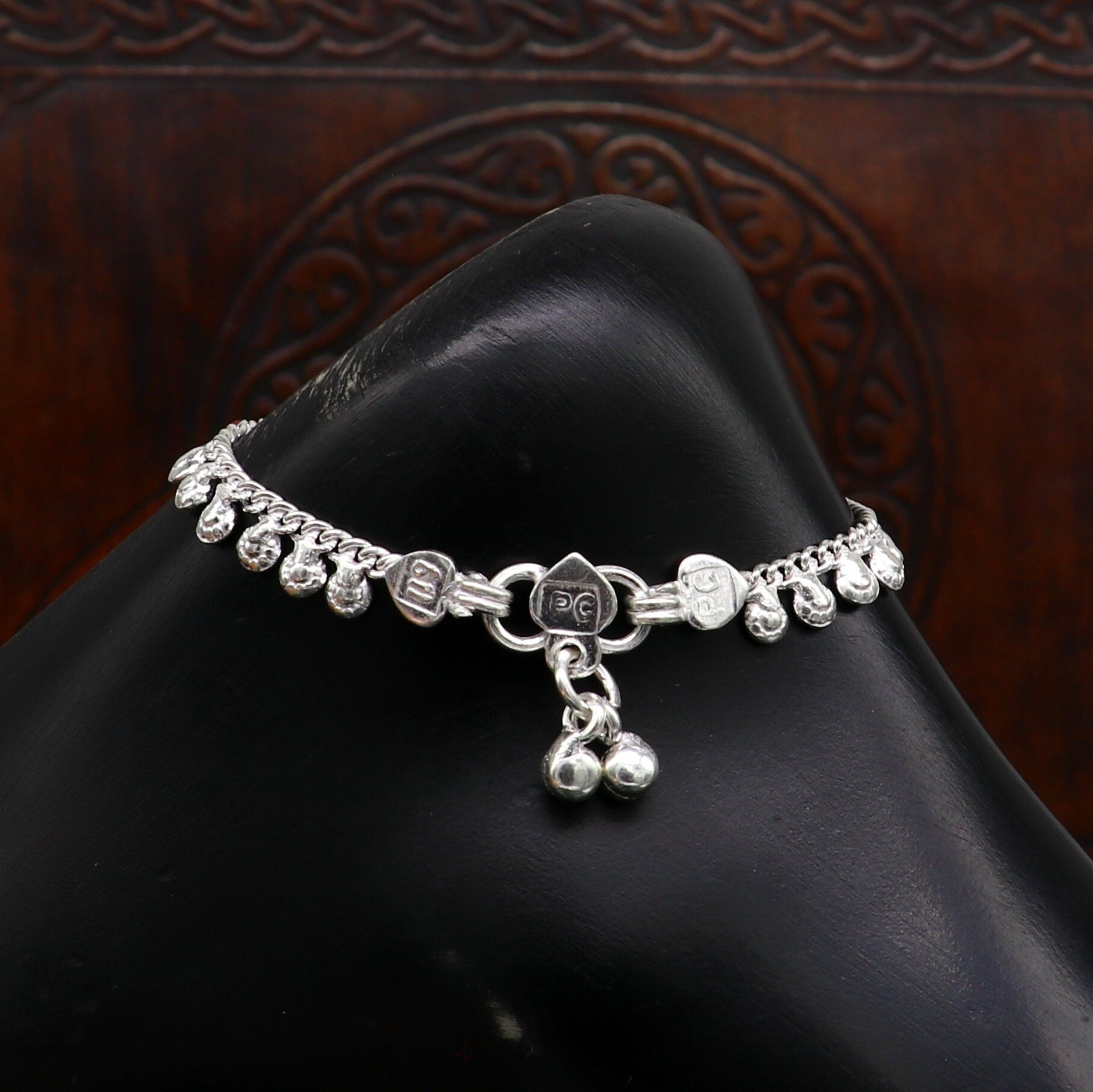 6" long handmade single curb Cuban smooth chain new born baby anklets, fabulous charm ankle bracelet unisex kids jewelry from India ank299 - TRIBAL ORNAMENTS