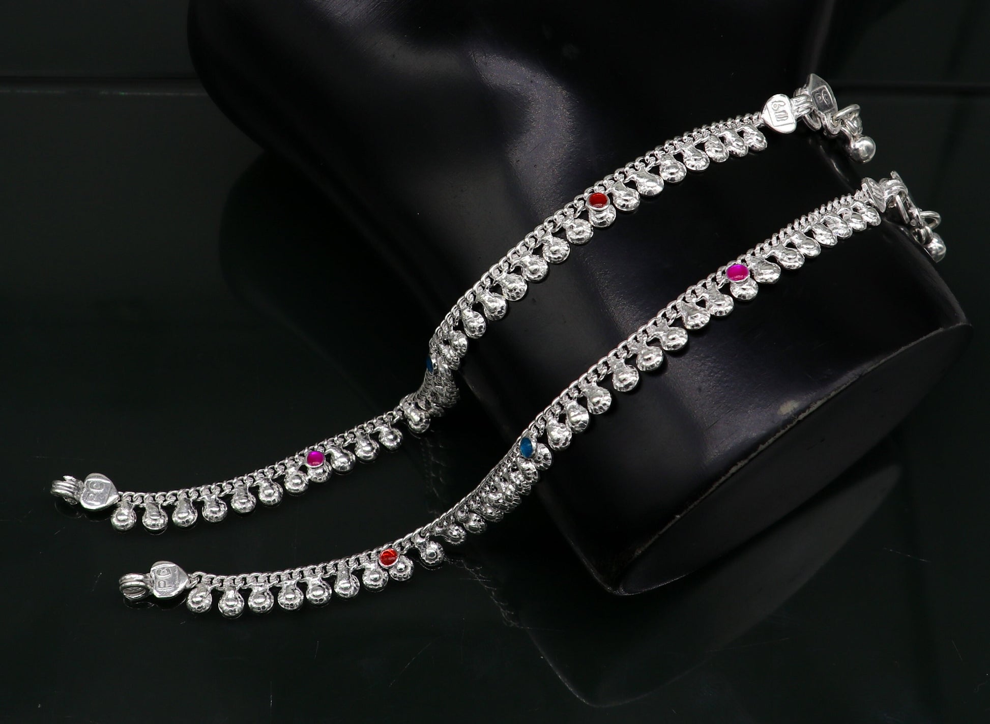 6" long handmade single curb Cuban smooth chain new born baby anklets, fabulous charm ankle bracelet unisex kids jewelry from India ank299 - TRIBAL ORNAMENTS