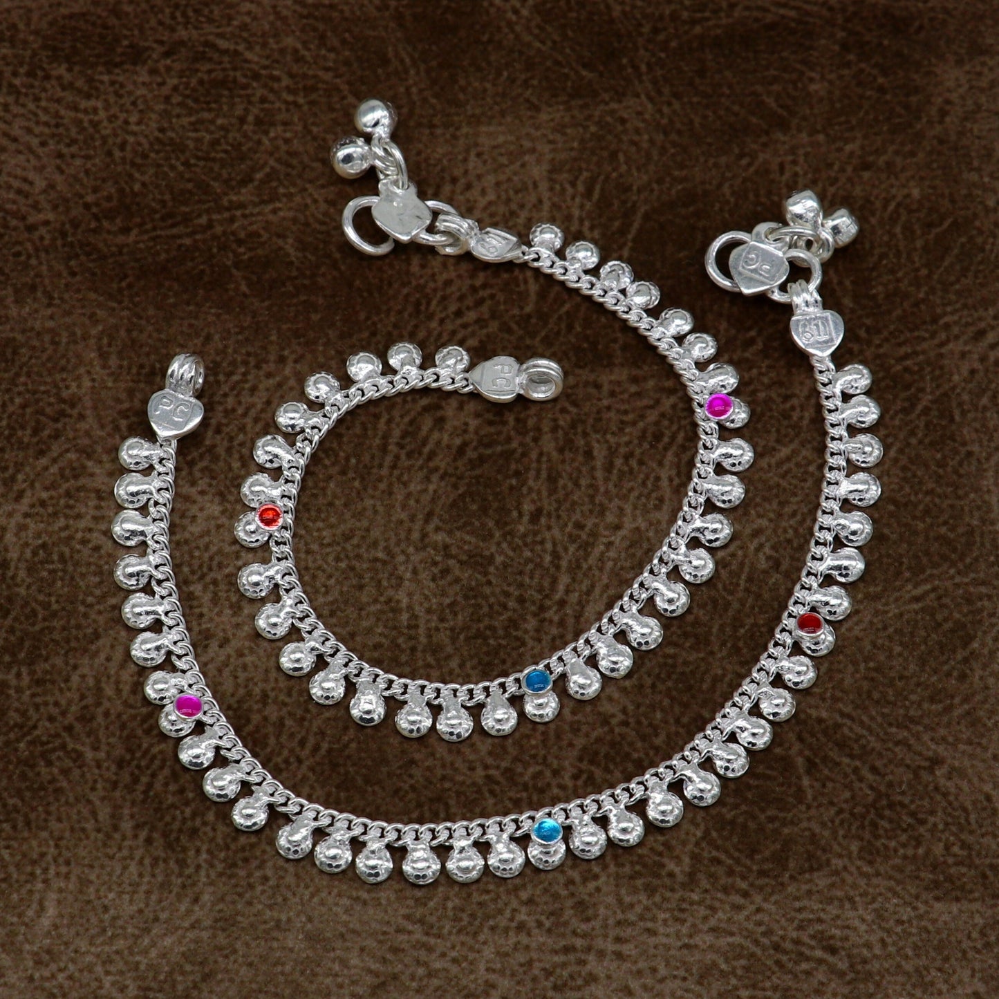 6" long handmade single curb Cuban smooth chain new born baby anklets, fabulous charm ankle bracelet unisex kids jewelry from India ank299 - TRIBAL ORNAMENTS