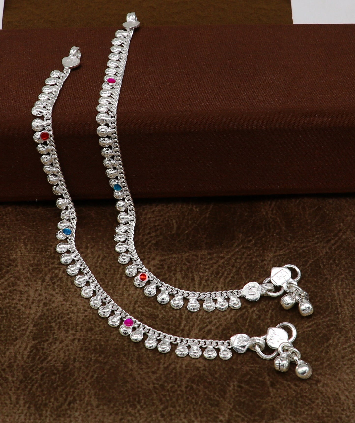 6" long handmade single curb Cuban smooth chain new born baby anklets, fabulous charm ankle bracelet unisex kids jewelry from India ank299 - TRIBAL ORNAMENTS