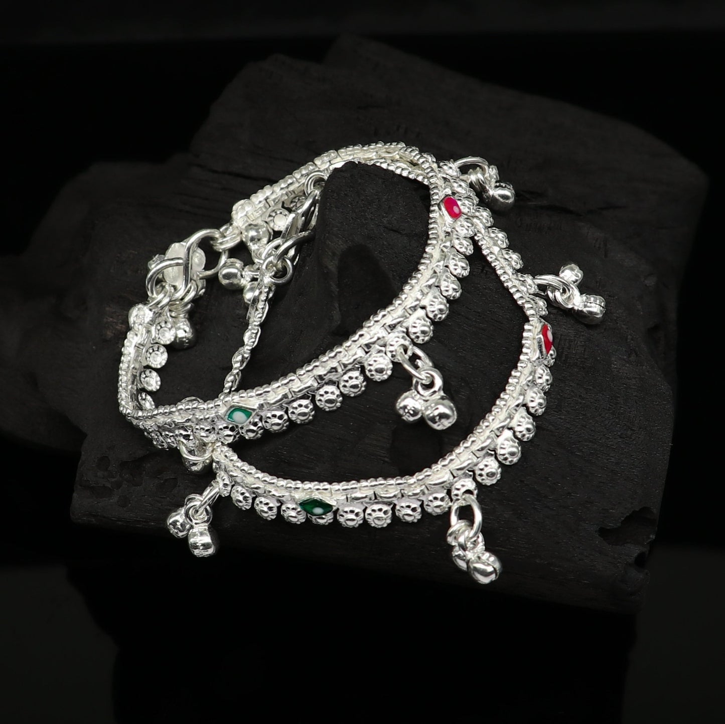 6" long Sterling silver handmade customized baby anklets, Best gifting baby anklets kids jewelry, new fancy jingling ankle bracelet ank265 - TRIBAL ORNAMENTS