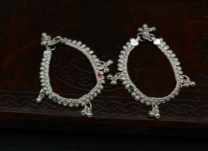 Sterling silver handmade baby anklet with jingling charms, customizable and designed for infants and kids jewelry by TRIBAL ORNAMENTS