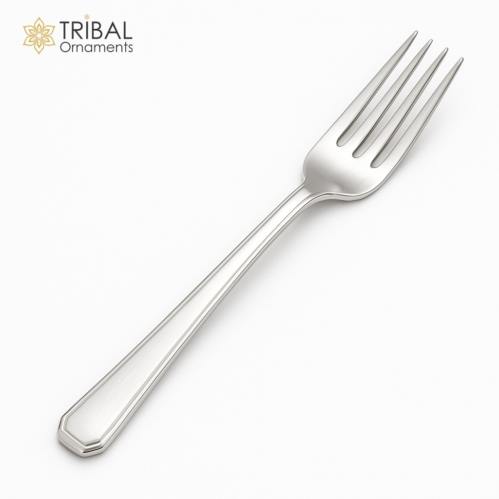 Six-inch TRIBAL ORNAMENTS sterling silver fork and spoon set, luxury silver utensils for food serving or gifting, high-quality craftsmanship