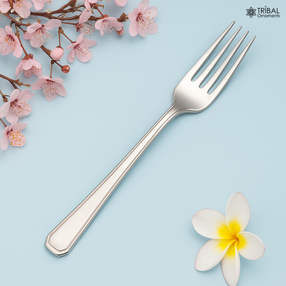 Sterling silver fork and spoon set by TRIBAL ORNAMENTS, 6-inch luxury silver utensils for gifting or food serving.