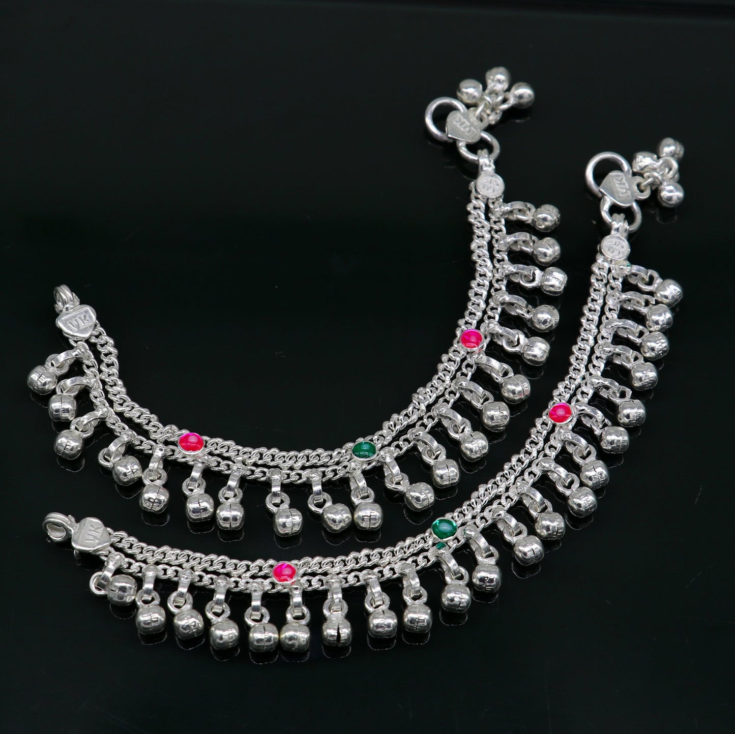 6" Pure sterling silver handmade jingling anklets new born baby ankle bracelet, best gifting noisy anklets kids jewelry from India ank309 - TRIBAL ORNAMENTS