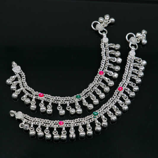 6" Pure sterling silver handmade jingling anklets new born baby ankle bracelet, best gifting noisy anklets kids jewelry from India ank309 - TRIBAL ORNAMENTS