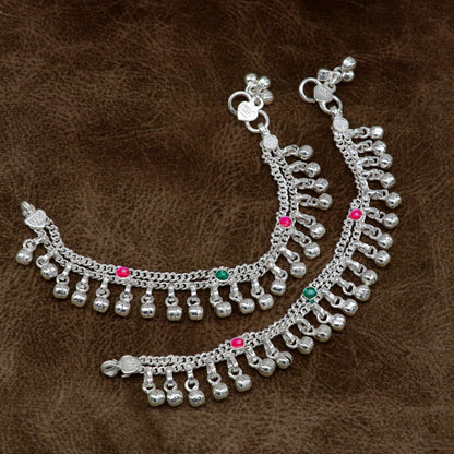 6" Pure sterling silver handmade jingling anklets new born baby ankle bracelet, best gifting noisy anklets kids jewelry from India ank309 - TRIBAL ORNAMENTS