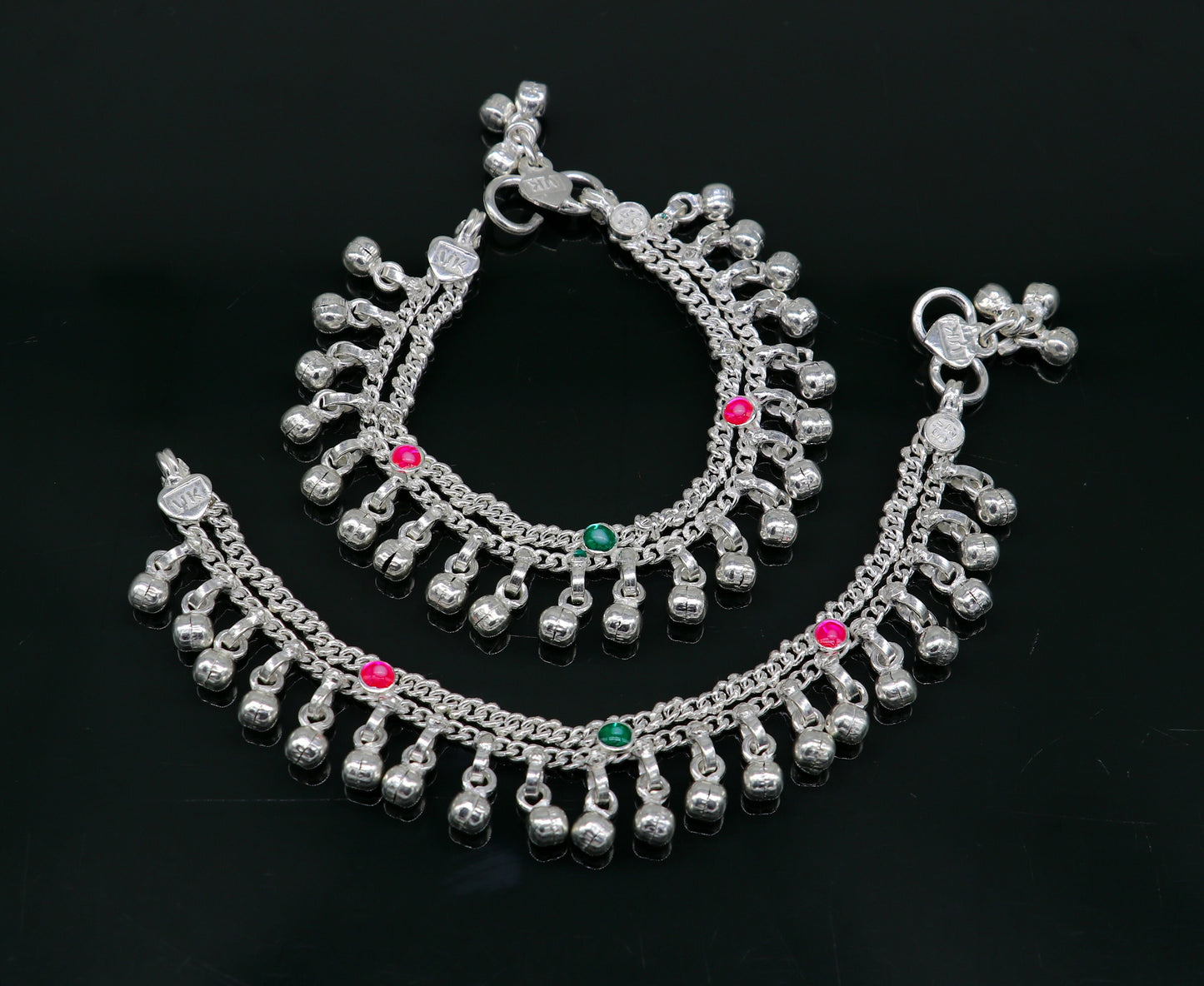 6" Pure sterling silver handmade jingling anklets new born baby ankle bracelet, best gifting noisy anklets kids jewelry from India ank309 - TRIBAL ORNAMENTS