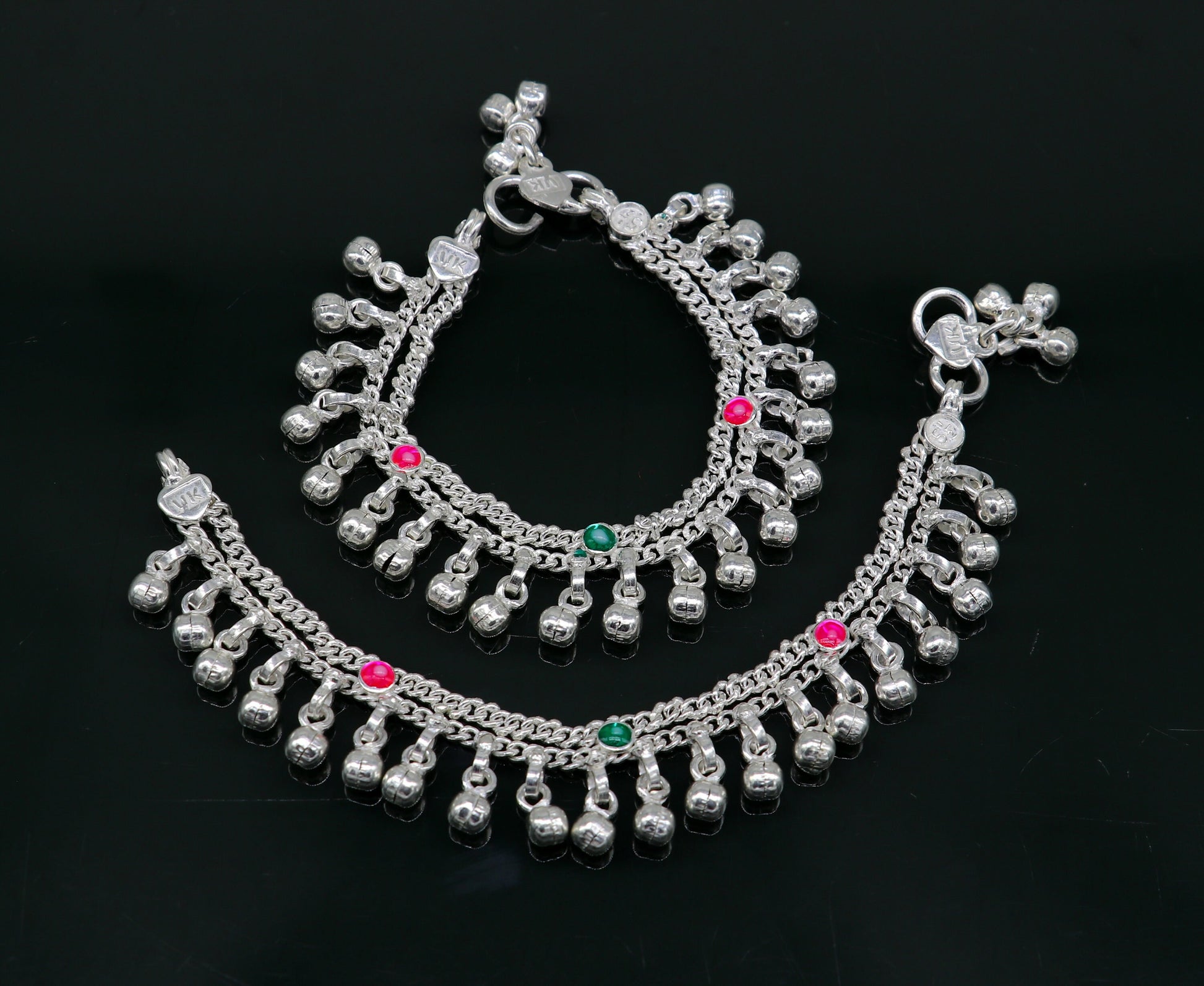 6" Pure sterling silver handmade jingling anklets new born baby ankle bracelet, best gifting noisy anklets kids jewelry from India ank309 - TRIBAL ORNAMENTS