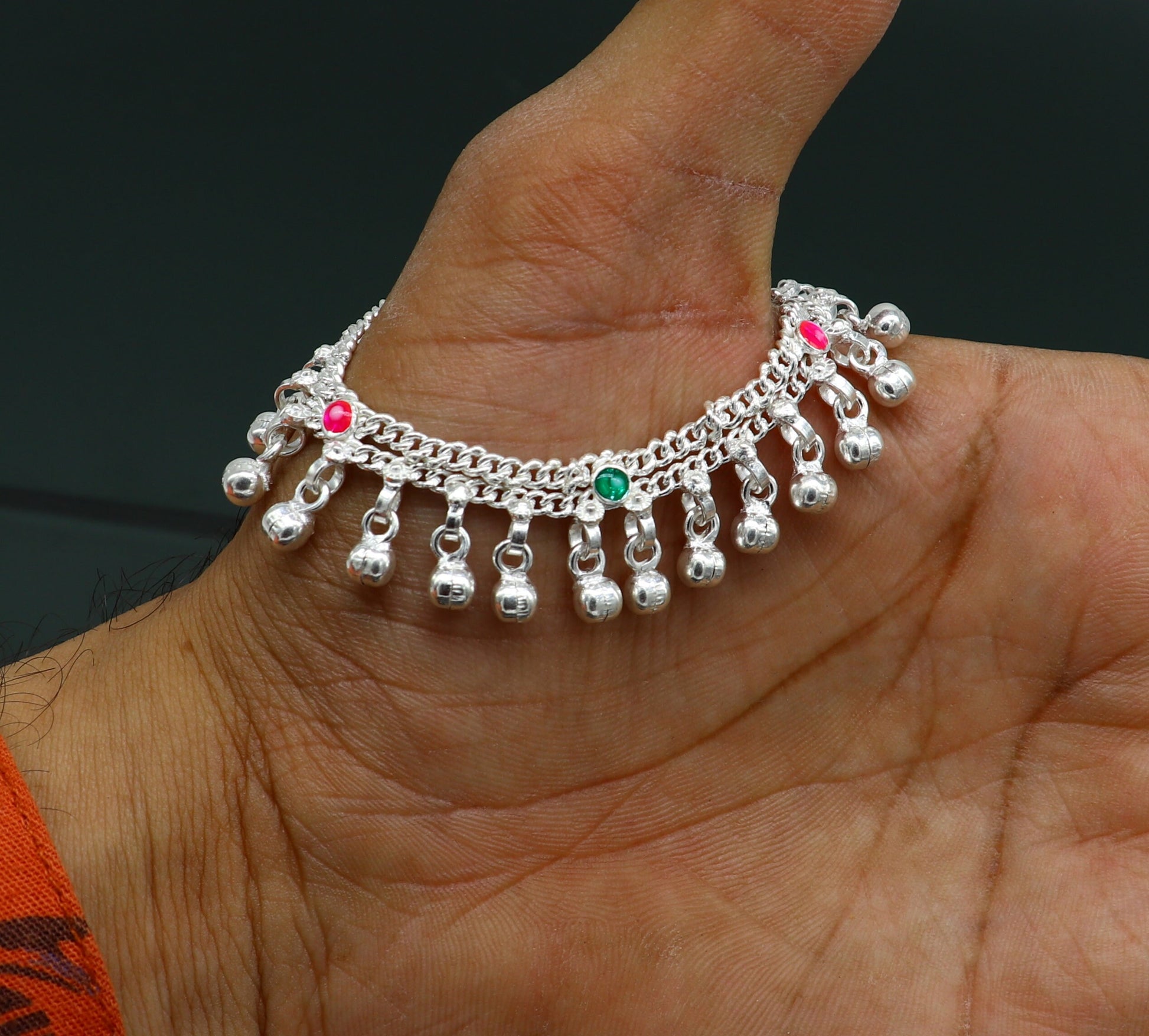 6" Pure sterling silver handmade jingling anklets new born baby ankle bracelet, best gifting noisy anklets kids jewelry from India ank309 - TRIBAL ORNAMENTS