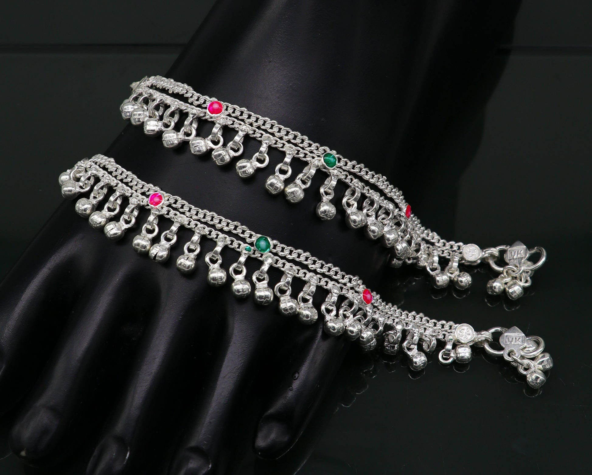 6" Pure sterling silver handmade jingling anklets new born baby ankle bracelet, best gifting noisy anklets kids jewelry from India ank309 - TRIBAL ORNAMENTS