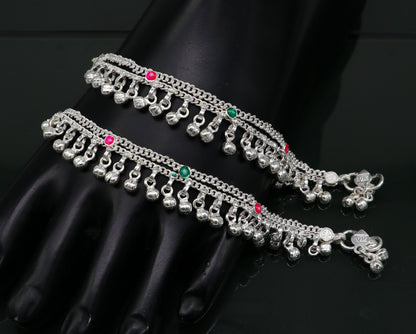 6" Pure sterling silver handmade jingling anklets new born baby ankle bracelet, best gifting noisy anklets kids jewelry from India ank309 - TRIBAL ORNAMENTS