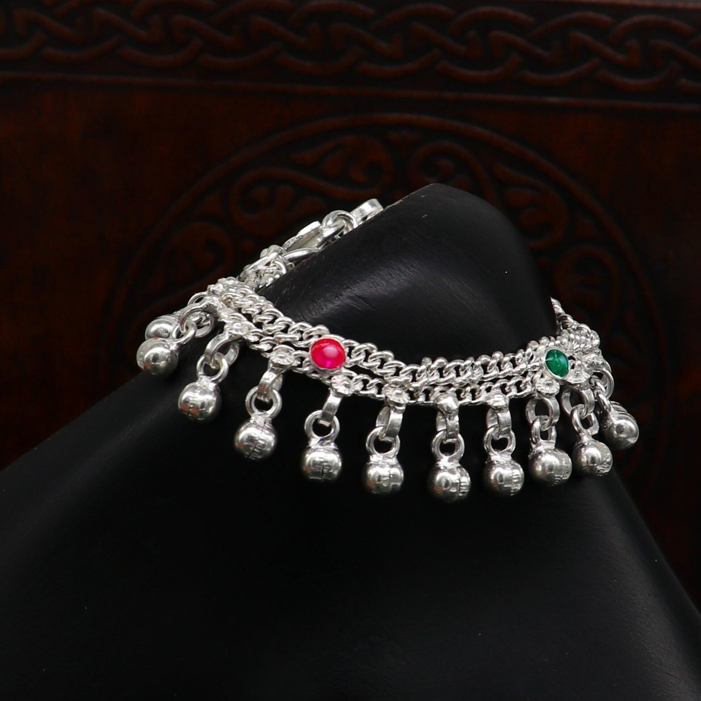 6" Pure sterling silver handmade jingling anklets new born baby ankle bracelet, best gifting noisy anklets kids jewelry from India ank309 - TRIBAL ORNAMENTS