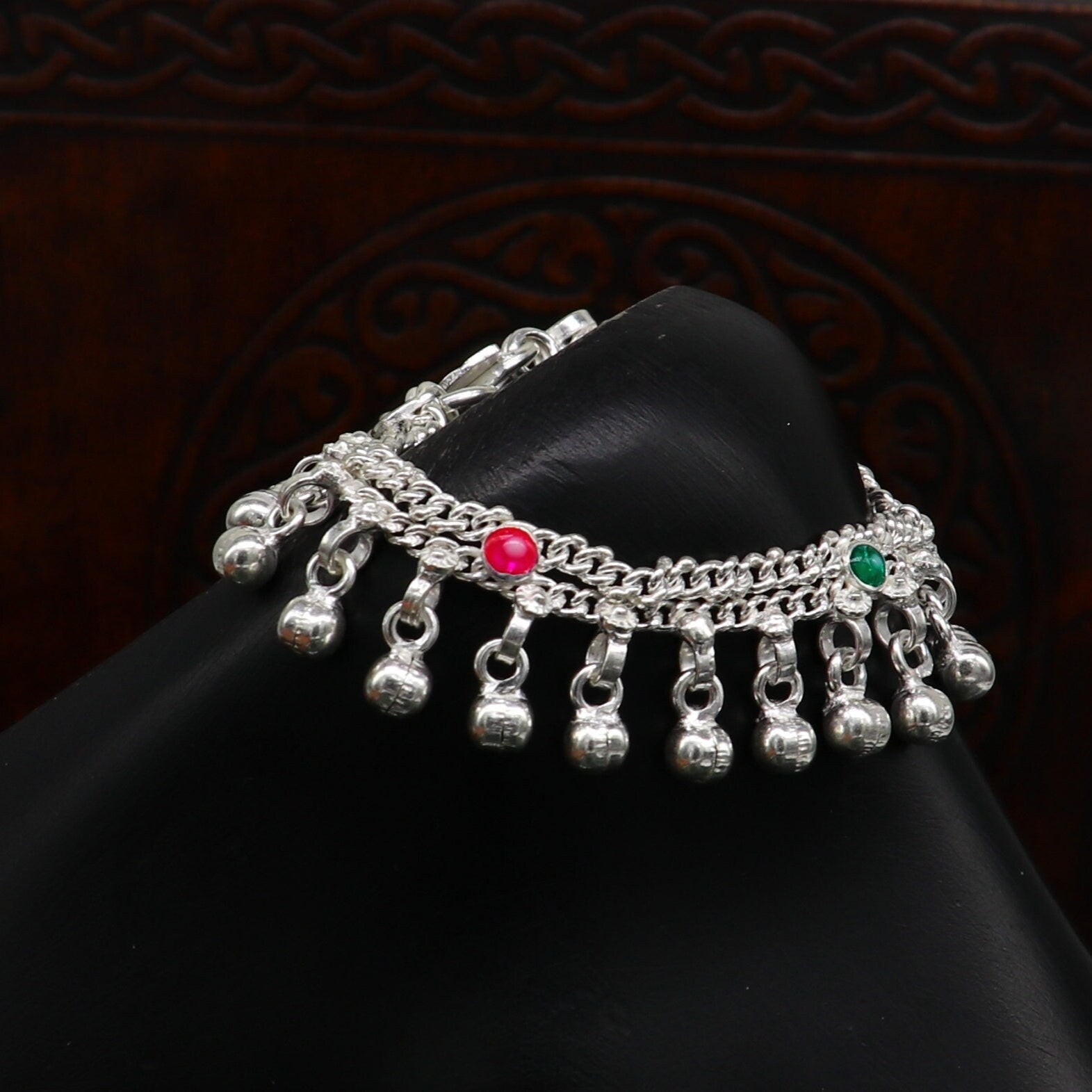 6" Pure sterling silver handmade jingling anklets new born baby ankle bracelet, best gifting noisy anklets kids jewelry from India ank309 - TRIBAL ORNAMENTS