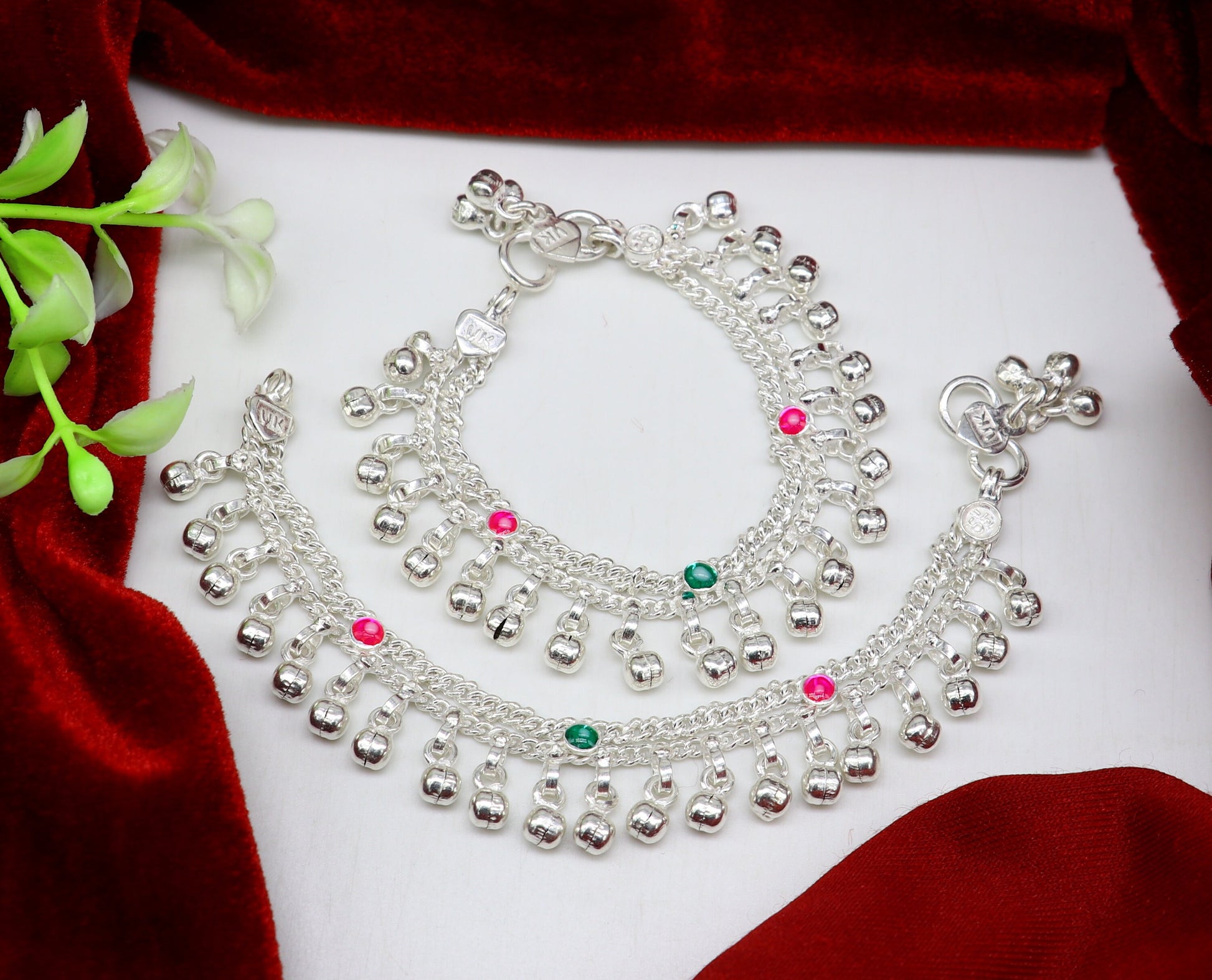 6" Pure sterling silver handmade jingling anklets new born baby ankle bracelet, best gifting noisy anklets kids jewelry from India ank309 - TRIBAL ORNAMENTS