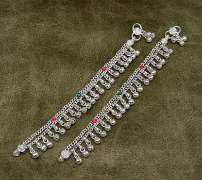 6" Pure sterling silver handmade jingling anklets new born baby ankle bracelet, best gifting noisy anklets kids jewelry from India ank309 - TRIBAL ORNAMENTS