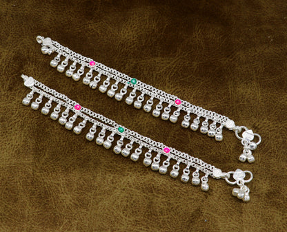 6" Pure sterling silver handmade jingling anklets new born baby ankle bracelet, best gifting noisy anklets kids jewelry from India ank309 - TRIBAL ORNAMENTS
