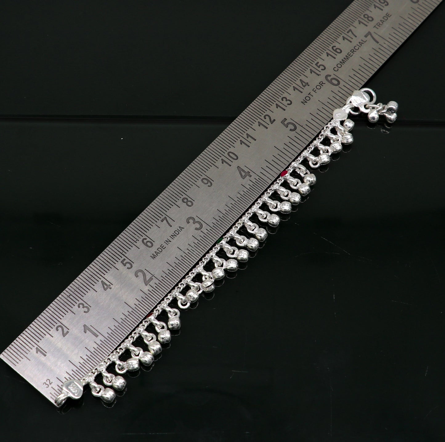 6" Pure sterling silver handmade waved hanging noisy bells anklets baby ankle bracelet, gifting noisy anklets kids jewelry from India ank317 - TRIBAL ORNAMENTS