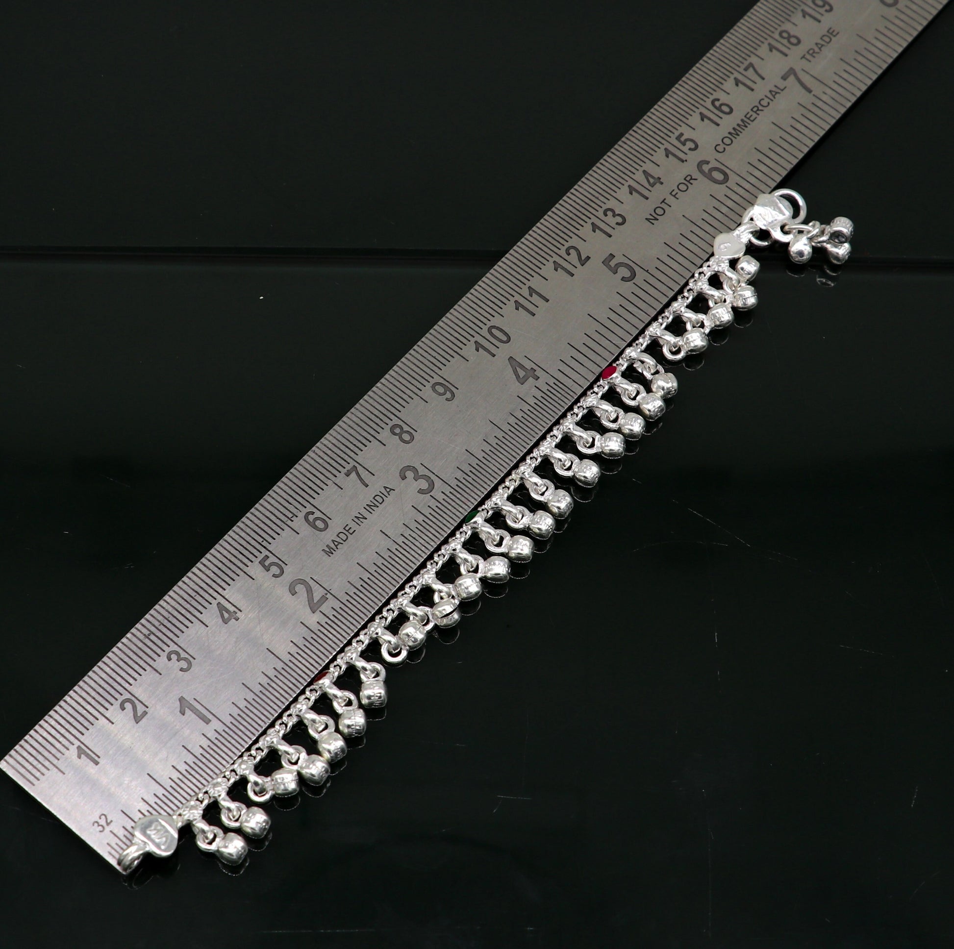 6" Pure sterling silver handmade waved hanging noisy bells anklets baby ankle bracelet, gifting noisy anklets kids jewelry from India ank317 - TRIBAL ORNAMENTS