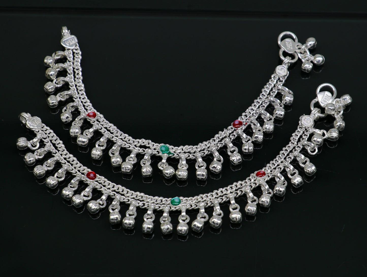 6" sterling silver handmade hanging drops anklets baby kids anklet bracelet, gifting noisy anklets kids jewelry from India ank316 - TRIBAL ORNAMENTS