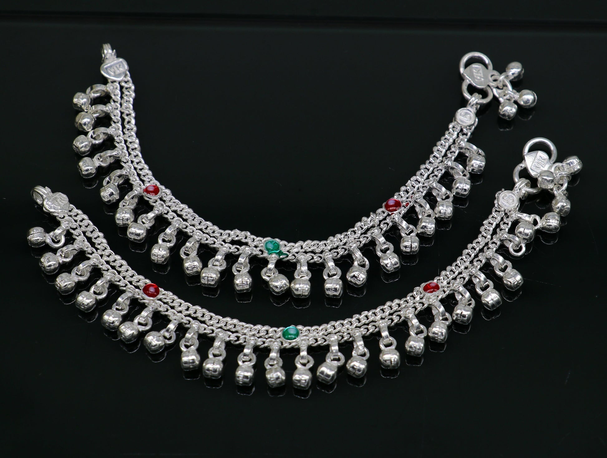 6" sterling silver handmade hanging drops anklets baby kids anklet bracelet, gifting noisy anklets kids jewelry from India ank316 - TRIBAL ORNAMENTS