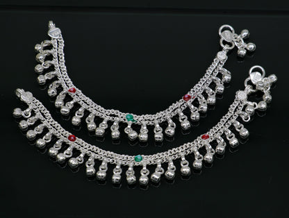 6" sterling silver handmade hanging drops anklets baby kids anklet bracelet, gifting noisy anklets kids jewelry from India ank316 - TRIBAL ORNAMENTS