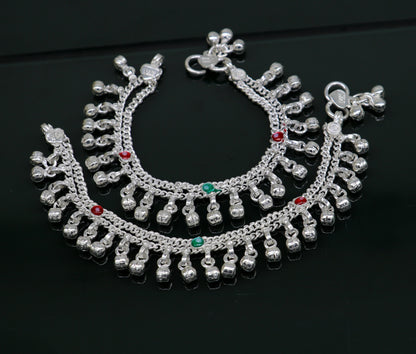 6" sterling silver handmade hanging drops anklets baby kids anklet bracelet, gifting noisy anklets kids jewelry from India ank316 - TRIBAL ORNAMENTS