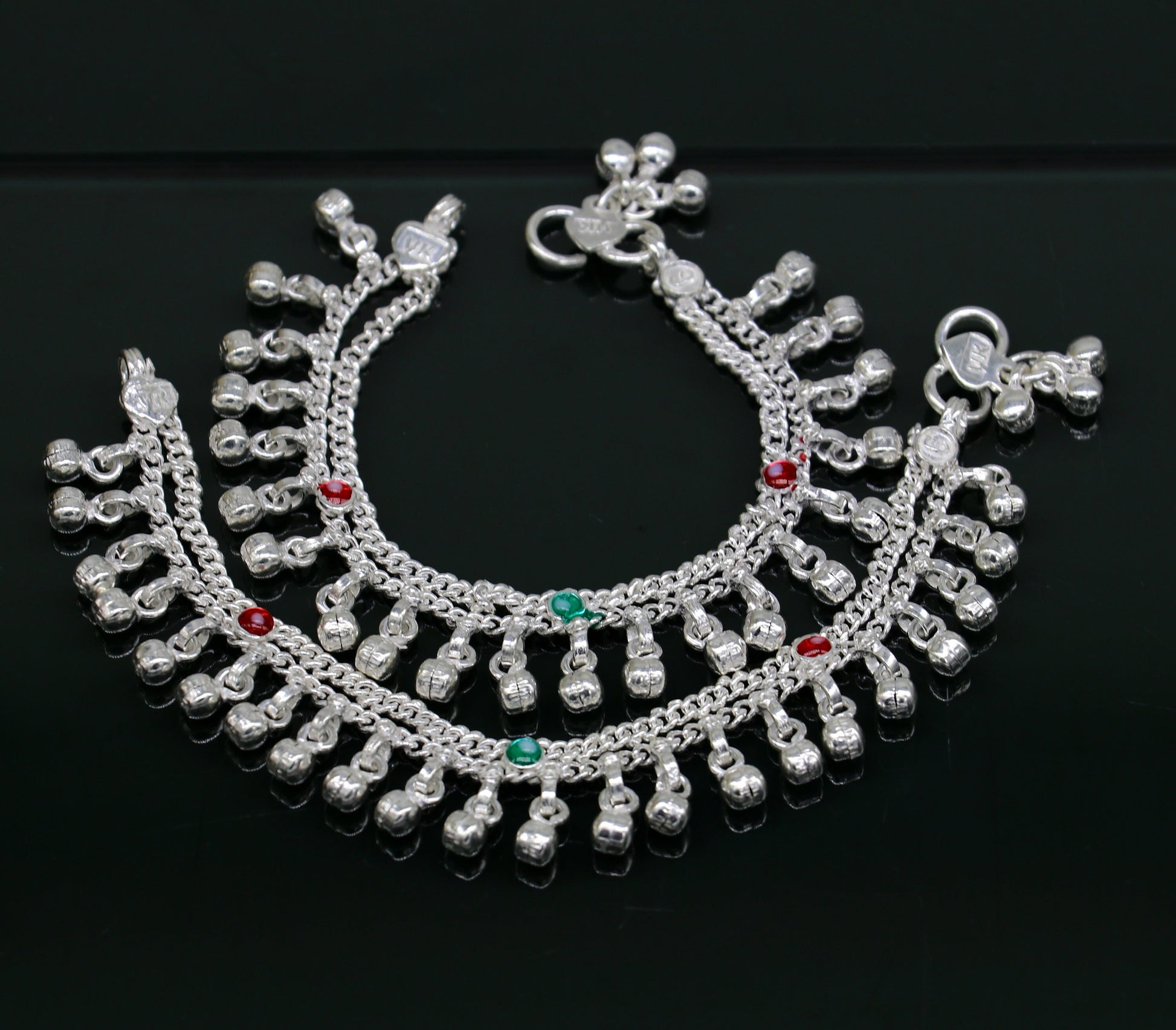 6" sterling silver handmade hanging drops anklets baby kids anklet bracelet, gifting noisy anklets kids jewelry from India ank316 - TRIBAL ORNAMENTS