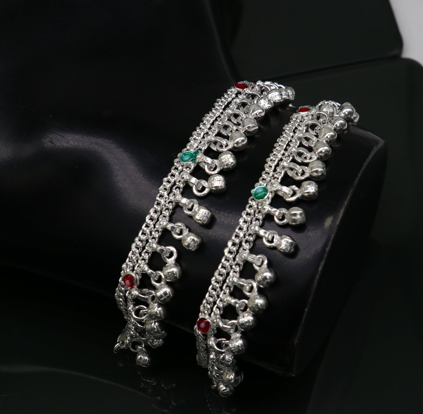 6" sterling silver handmade hanging drops anklets baby kids anklet bracelet, gifting noisy anklets kids jewelry from India ank316 - TRIBAL ORNAMENTS