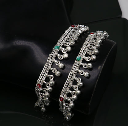 6" sterling silver handmade hanging drops anklets baby kids anklet bracelet, gifting noisy anklets kids jewelry from India ank316 - TRIBAL ORNAMENTS