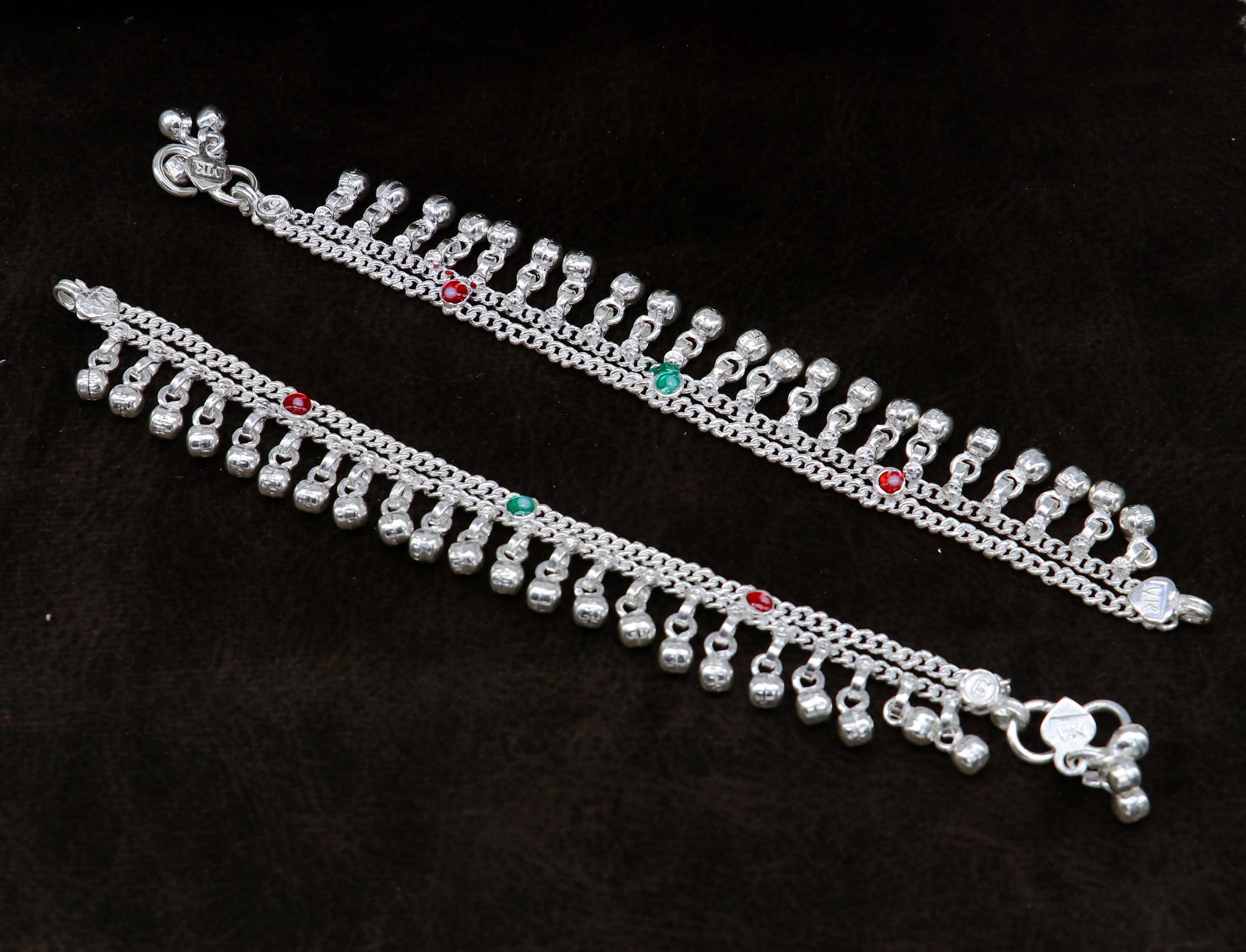 6" sterling silver handmade hanging drops anklets baby kids anklet bracelet, gifting noisy anklets kids jewelry from India ank316 - TRIBAL ORNAMENTS