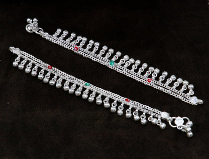 6" sterling silver handmade hanging drops anklets baby kids anklet bracelet, gifting noisy anklets kids jewelry from India ank316 - TRIBAL ORNAMENTS