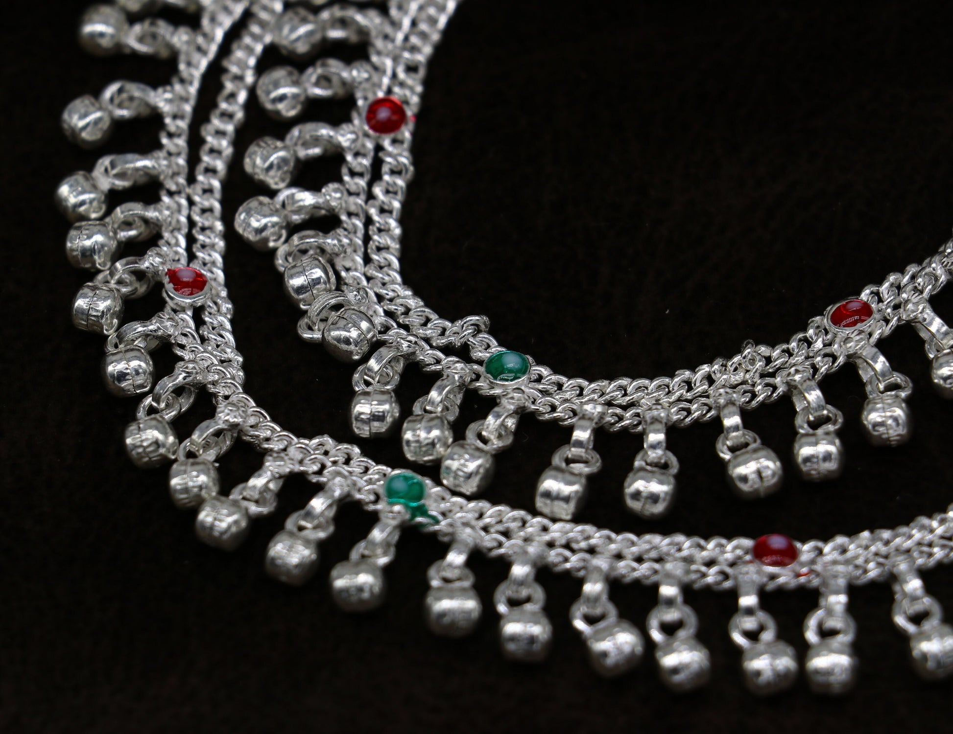 6" sterling silver handmade hanging drops anklets baby kids anklet bracelet, gifting noisy anklets kids jewelry from India ank316 - TRIBAL ORNAMENTS